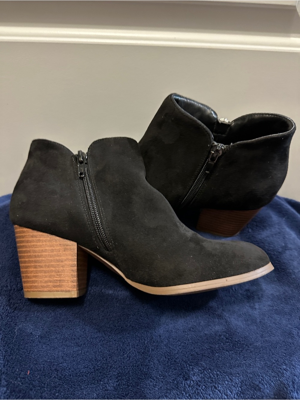 Style & Co. Black Suede Ankle Booties with Wood Block Heel